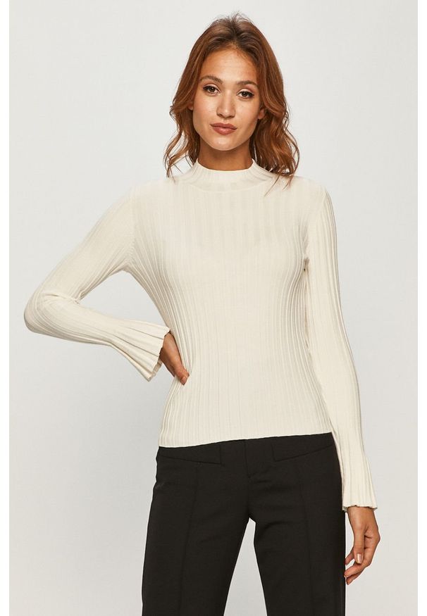 Miss Sixty - Sweter. Kolor: biały. Materiał: elastan, dzianina, poliamid, wiskoza. Długość rękawa: długi rękaw. Długość: długie. Wzór: gładki. Styl: klasyczny