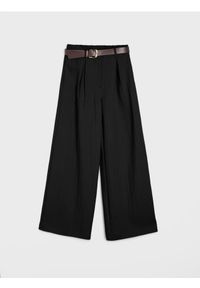 Sinsay - Spodnie wide leg z paskiem z domieszką wiskozy - czarny. Kolor: czarny. Materiał: wiskoza #1