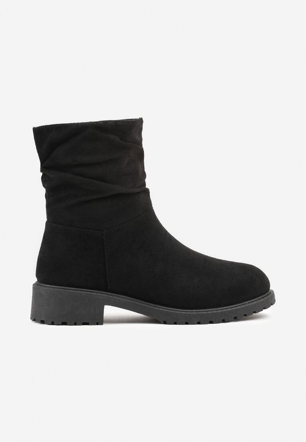 Born2be - Czarne Marszczone Botki do Kostki z Imitacji Zamszu Espinea. Okazja: na spotkanie biznesowe, do pracy, na co dzień. Kolor: czarny. Materiał: zamsz. Styl: elegancki, biznesowy, casual