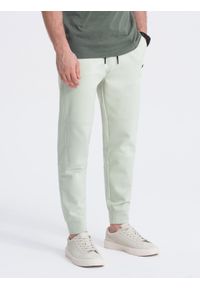 Ombre Clothing - Męskie spodnie joggery dresowe na gumce z przeszyciami – miętowe V3 OM-PASK-0142 - XXL. Kolor: miętowy. Materiał: dresówka. Wzór: aplikacja #4
