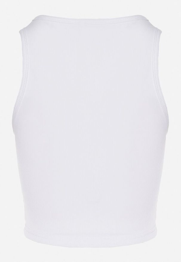 Born2be - Biały Krótki Tank Top z Prążkowanej Tkaniny Nevallia. Okazja: na co dzień. Kolor: biały. Materiał: tkanina, prążkowany. Długość: krótkie. Styl: klasyczny, elegancki, casual