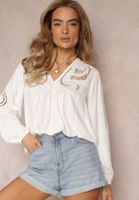 Renee - Biała Bluzka Wiązana na Plecach z Ażurowym Haftem z Wiskozy Conleia. Kolor: biały. Materiał: wiskoza. Wzór: ażurowy, haft. Styl: boho #4