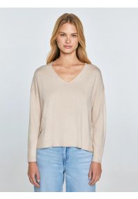 Big-Star - Sweter damski z wiskozy beżowy Faustii 801. Okazja: na co dzień. Kolor: beżowy. Materiał: wiskoza. Styl: klasyczny, casual