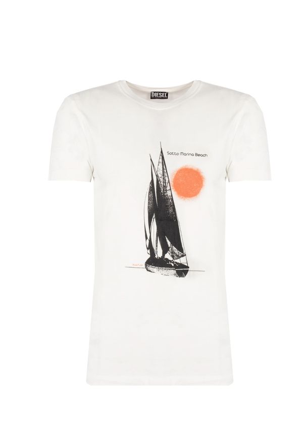 Diesel T-Shirt "T-Iny" | A05152-0ASUB-141 | Mężczyzna | Biały. Okazja: na co dzień. Kolor: biały. Materiał: bawełna. Wzór: nadruk. Styl: elegancki, casual