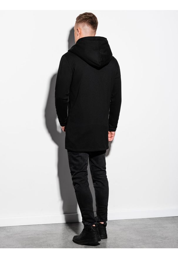 Ombre Clothing - Długa bluza męska z asymetrycznym zapięciem HAGA - czarna B668 - XXL. Kolor: czarny. Materiał: poliester, bawełna. Długość: długie. Wzór: aplikacja. Styl: klasyczny