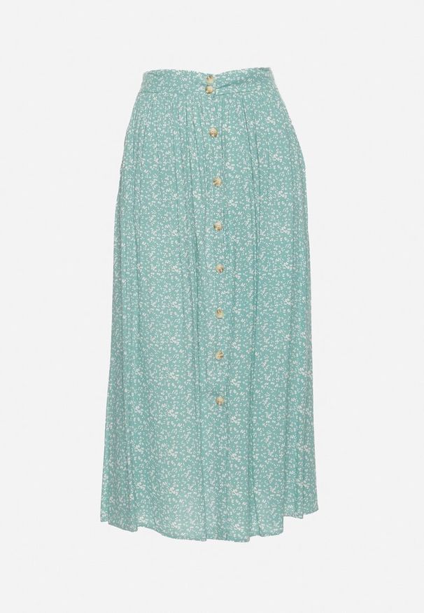 Born2be - Zielona Wiskozowa Spódnica Maxi w Kwiatowy Print Rozkloszowana Verdandi. Kolor: zielony. Materiał: wiskoza. Wzór: kwiaty, nadruk