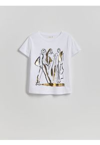 Reserved - T-shirt z nadrukiem - biały. Kolor: biały. Materiał: bawełna, dzianina. Wzór: nadruk. Styl: klasyczny
