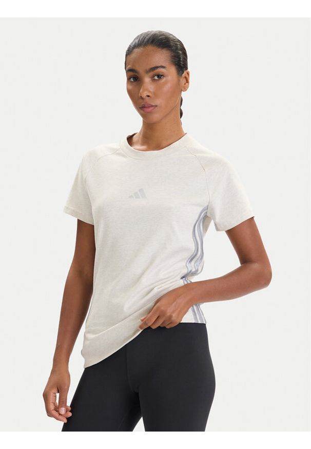 Adidas - adidas T-Shirt Holiday 3-Stripes JM1880 Beżowy Slim Fit. Kolor: beżowy. Materiał: bawełna
