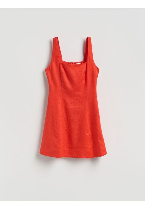Reserved - Lniana sukienka mini - pomarańczowy. Kolor: pomarańczowy. Materiał: len. Długość: mini