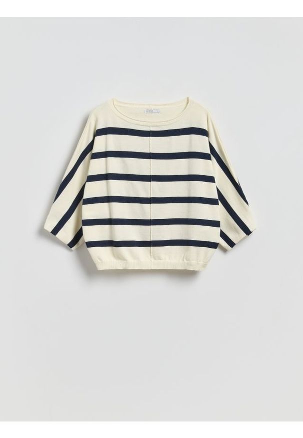 Reserved - Bawełniany sweter w paski - wielobarwny. Materiał: bawełna. Wzór: paski