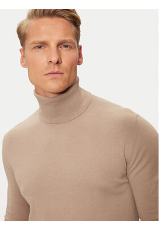 Sisley Golf 10F2S2244 Beżowy Slim Fit. Typ kołnierza: golf. Kolor: beżowy. Materiał: bawełna