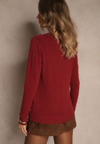 Renee - Bordowy Gładki Sweter w Minimalistycznym Stylu Tevra. Okazja: na co dzień. Kolor: czerwony. Materiał: jeans. Wzór: gładki. Styl: casual, klasyczny #5
