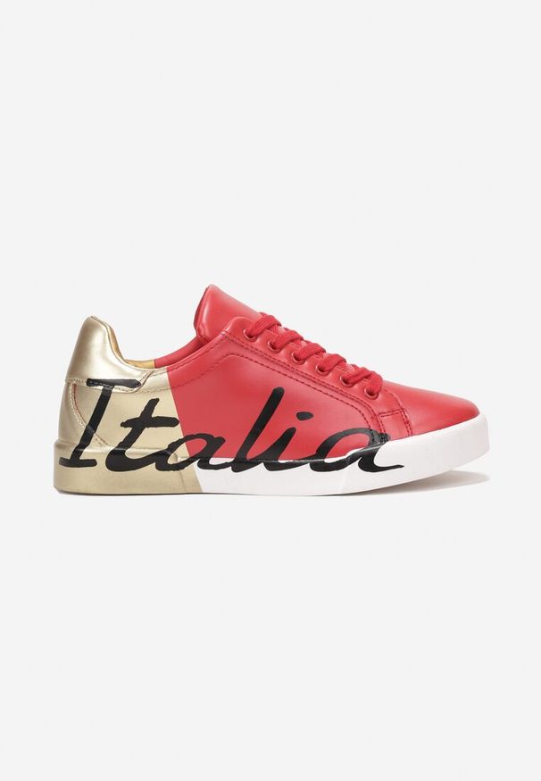 Renee - Czerwono-Złote Sneakersy z Ozdobnym Nadrukiem Arenthea. Kolor: czerwony. Wzór: nadruk