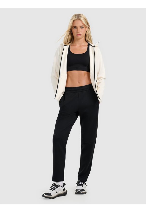 4f - 4F Bluza dresowa rozpinana z kapturem damska - biała S. Okazja: do pracy, na co dzień, na spacer. Typ kołnierza: kaptur. Kolor: biały. Materiał: dresówka. Wzór: gładki. Styl: casual