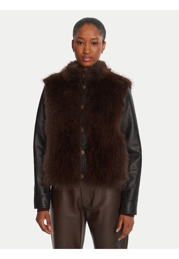 TwinSet - TWINSET Kurtka z imitacji skóry 252TP2420 Brązowy Regular Fit. Kolor: brązowy. Materiał: skóra