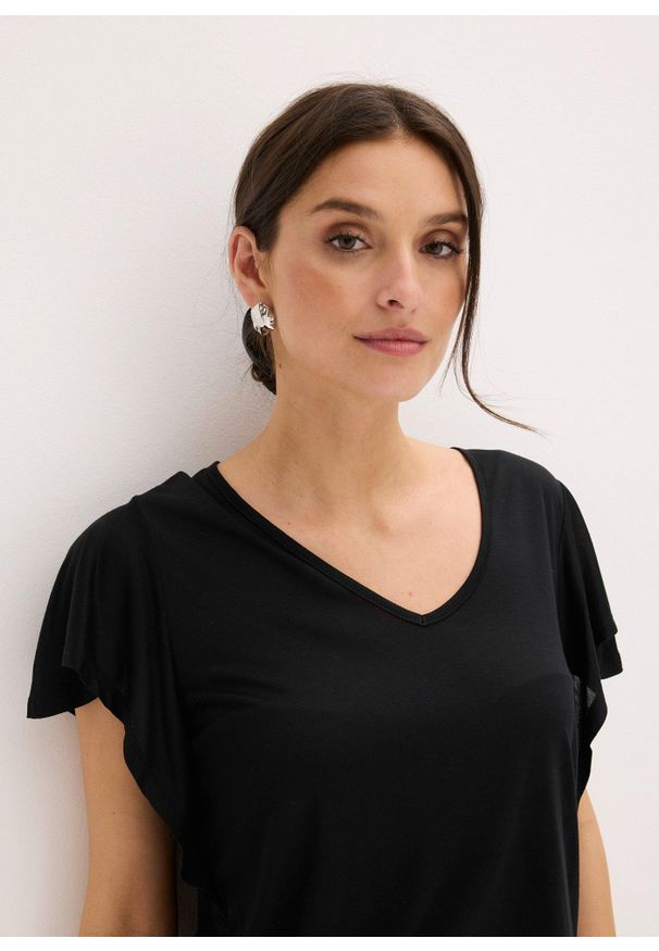 bonprix - T-shirt z miękkiej wiskozy. Kolor: czarny. Materiał: wiskoza. Długość rękawa: krótki rękaw. Długość: krótkie