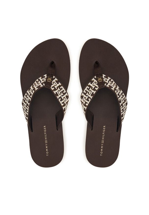 TOMMY HILFIGER - Tommy Hilfiger Japonki Corportate Sandal FW0FW09610 Brązowy. Kolor: brązowy. Materiał: materiał