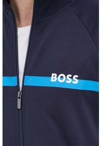 BOSS - Boss bluza bawełniana męska kolor granatowy z nadrukiem. Okazja: na co dzień. Kolor: niebieski. Materiał: bawełna. Długość rękawa: raglanowy rękaw. Wzór: nadruk. Styl: casual