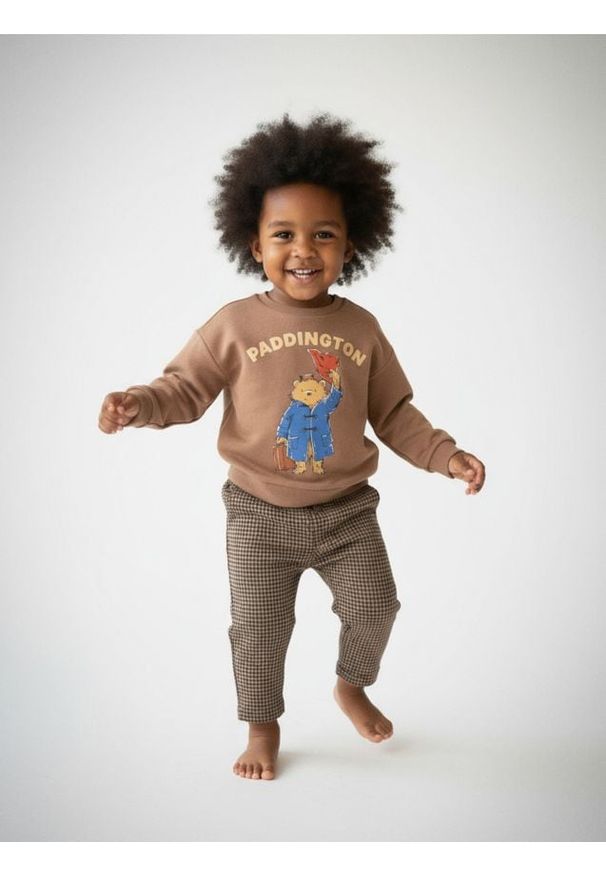 Sinsay - Spodnie w kratę z regulowanym pasem - brązowy. Kolor: brązowy