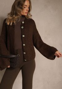 Renee - Brązowy Nietoperzowy Kardigan z Domieszką Wełny i Wiskozy Lianavia. Kolor: brązowy. Materiał: wełna, wiskoza. Długość: krótkie. Sezon: jesień #4