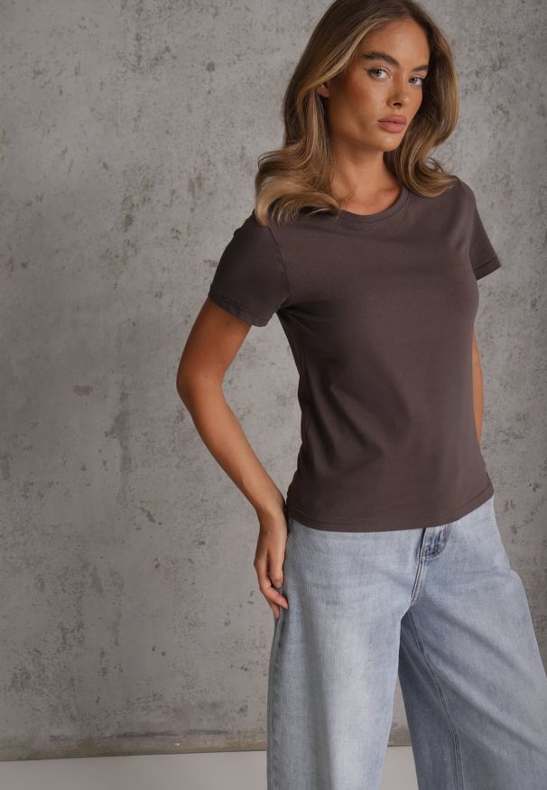 Renee - Szary Bawełniany T-shirt o Gładkim Wykończeniu i Prostym Fasonie Melamene. Okazja: na co dzień. Kolor: szary. Materiał: bawełna. Wzór: gładki. Styl: casual