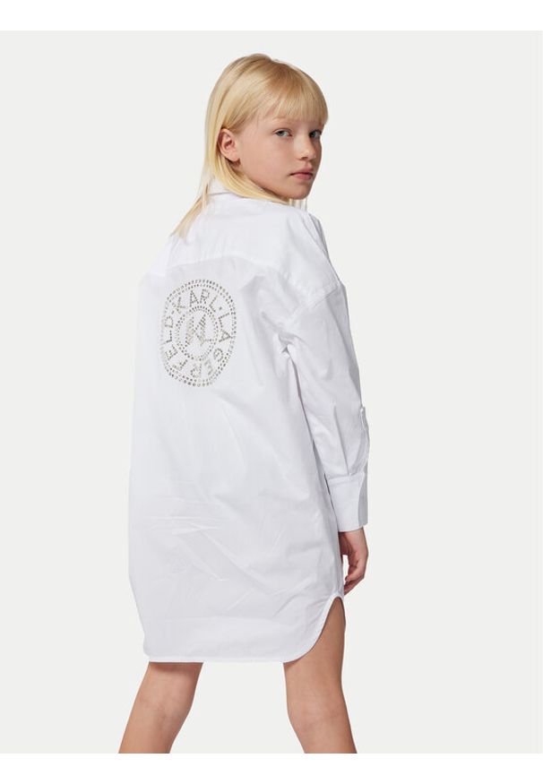 Karl Lagerfeld Kids Sukienka koszulowa Z30080 S Biały Regular Fit. Kolor: biały. Materiał: bawełna. Typ sukienki: koszulowe