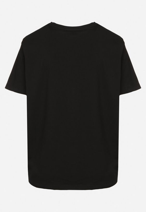 Born2be - Czarny T-shirt z Bawełny Zdobiony Nadrukiem z Cyrkoniami Telerea. Okazja: na co dzień. Kolor: czarny. Materiał: bawełna. Wzór: nadruk, aplikacja. Styl: elegancki, casual, klasyczny
