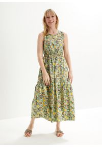 bonprix - Sukienka midi z okrągłym dekoltem i falbaną, z dżerseju z bawełny organicznej. Kolor: zielony. Materiał: bawełna, jersey. Długość: midi #3