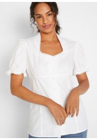 Bluzka w ludowym stylu z atrakcyjnym dekoltem bonprix biały. Kolor: biały. Materiał: bawełna #4