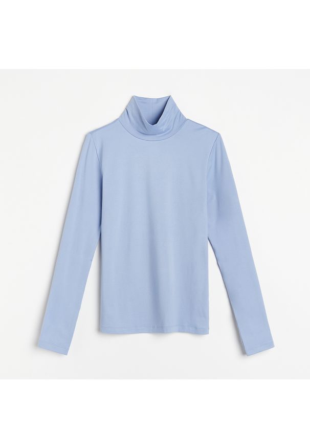 Reserved - Dzianinowa bluzka z golfem - Niebieski. Typ kołnierza: golf. Kolor: niebieski. Materiał: dzianina