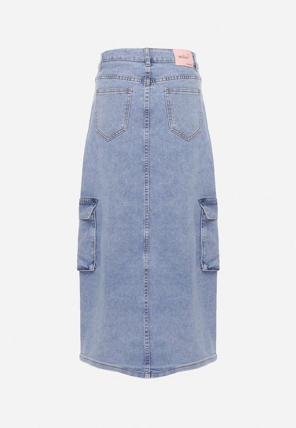 Born2be - Niebieska Jeansowa Spódnica z Wysokim Stanem z Guzikami i Ozdobnymi Kieszeniami Teruna. Okazja: na co dzień. Stan: podwyższony. Kolor: niebieski. Materiał: jeans. Styl: elegancki, casual