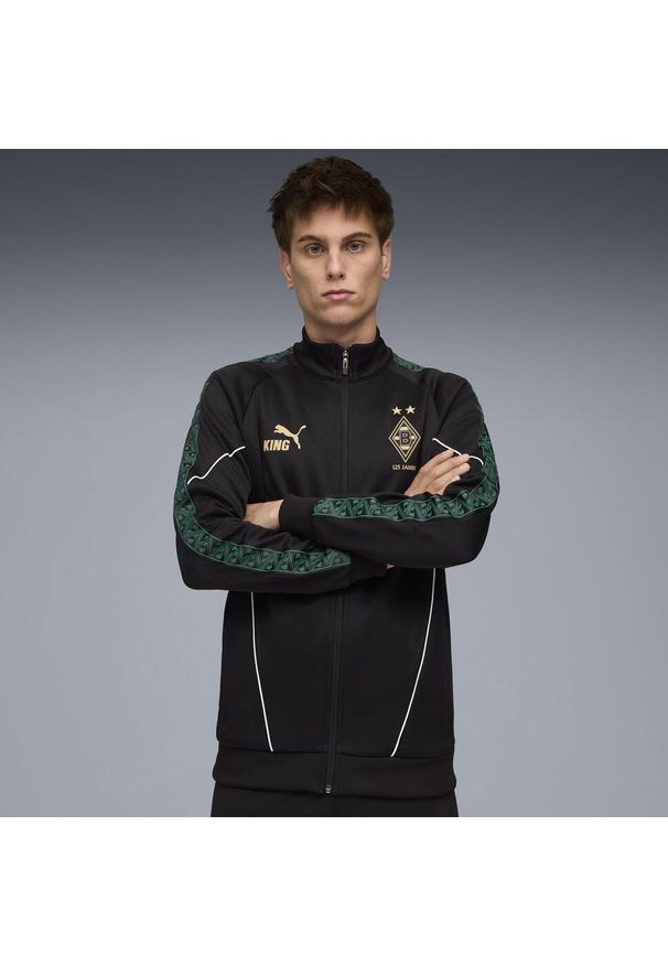 Puma - Męska kurtka Borussia Mönchengladbach KING Anthem PUMA Black Gold. Kolor: czarny, wielokolorowy, żółty. Sport: bieganie