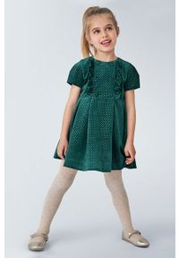 Mayoral - Sukienka dziecięca 92-134 cm. Kolor: zielony. Materiał: tkanina, bawełna, poliester, materiał. Długość rękawa: krótki rękaw. Wzór: gładki. Typ sukienki: rozkloszowane. Długość: mini #1
