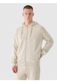 4f - 4F Bluza dresowa rozpinana z kapturem męska - beżowa XL. Okazja: na co dzień. Typ kołnierza: kaptur. Kolor: beżowy. Materiał: dresówka. Długość rękawa: raglanowy rękaw. Wzór: gładki, ze splotem. Styl: sportowy, casual