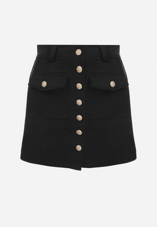 Born2be - Czarna Spódnica Pyrhina. Stan: podwyższony. Kolor: czarny. Materiał: dzianina. Wzór: aplikacja, jednolity