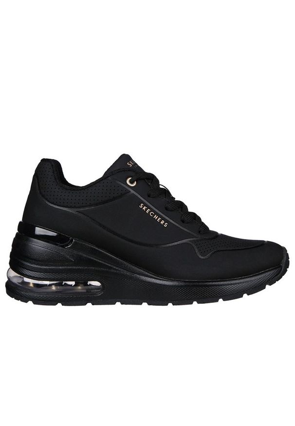 skechers - Buty damskie Skechers Million Air Elevated 155401BBK - czarne. Okazja: na uczelnię, na co dzień. Zapięcie: rzepy. Kolor: czarny. Materiał: syntetyk, skóra. Szerokość cholewki: normalna. Model: Skechers Sport. Sport: turystyka piesza