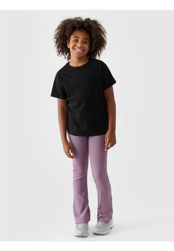 4f - 4F Legginsy dzianinowe dziewczęce - fioletowe 146 (10-11 lat). Okazja: na co dzień. Stan: podwyższony. Kolor: fioletowy. Materiał: dzianina. Długość: długie. Wzór: jednolity, prążki. Sezon: lato. Styl: casual, sportowy