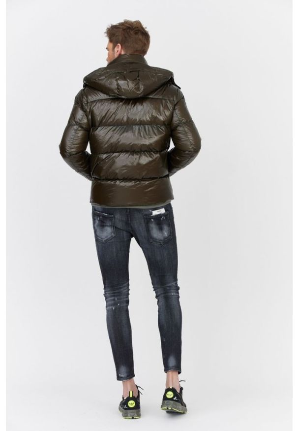 Emporio Armani - EMPORIO ARMANI Ciemnozielona puchowa kurtka męska. Kolor: zielony. Materiał: puch