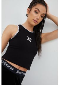 Juicy Couture top damski kolor czarny. Kolor: czarny. Długość rękawa: na ramiączkach. Wzór: nadruk #4