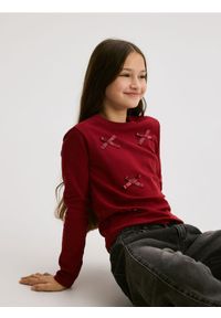 Reserved - Bawełniana bluzka z kokardami - bordowy. Typ kołnierza: kokarda. Kolor: czerwony. Materiał: bawełna #1