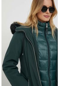 DKNY - Dkny kurtka damska kolor zielony przejściowa. Kolor: zielony. Materiał: polar, futro, włókno #8