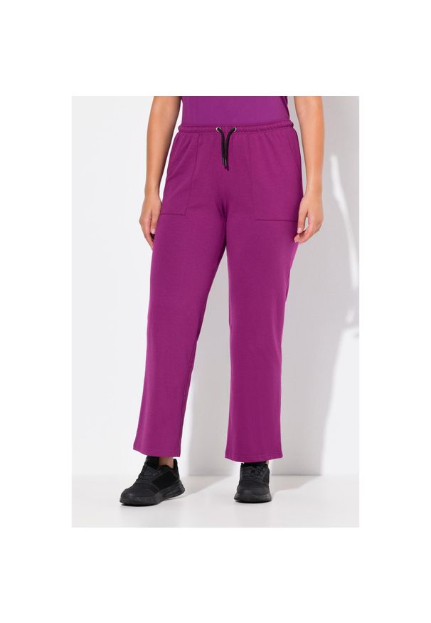 ULLA POPKEN - Damskie Spodnie dresowe proste nogawki elastyczny pas. Kolekcja: plus size. Kolor: fioletowy, różowy, wielokolorowy. Materiał: poliester, materiał, bawełna. Długość: długie