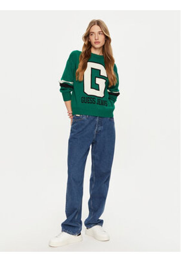 Guess Jeans Sweter W4BR11 Z3HN2 Zielony Regular Fit. Kolor: zielony. Materiał: syntetyk, wełna