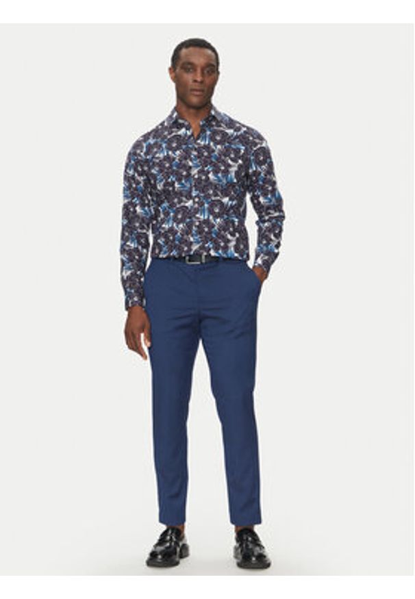 Hechter Paris Koszula 60267 151604 Granatowy Modern Fit. Kolor: niebieski. Materiał: syntetyk, bawełna