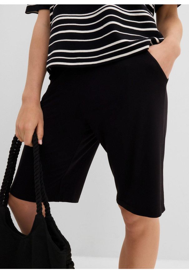 bonprix - Bermudy z dżerseju. Okazja: na co dzień. Kolor: czarny. Materiał: jersey. Styl: casual