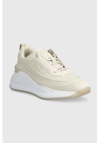Calvin Klein sneakersy INTERN WEDGE LACE UP - EPI MONO kolor beżowy HW0HW01663. Nosek buta: okrągły. Zapięcie: sznurówki. Kolor: beżowy. Materiał: guma. Obcas: na platformie #3