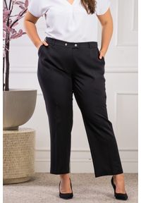 KARKO - Spodnie eleganckie proste nogawki biznesowe HUGO czarne PROMOCJA. Okazja: na spotkanie biznesowe. Kolor: czarny. Materiał: wiskoza, elastan, tkanina, poliester. Styl: elegancki, biznesowy