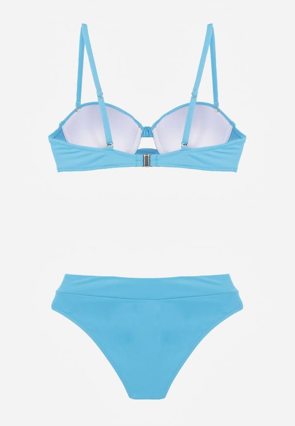 Renee - Niebieskie Bikini Dwuczęściowe z Ozdobnym Węzłem i Odpinanymi Ramiączkami Azaeryra. Kolekcja: plus size. Kolor: niebieski. Wzór: geometria