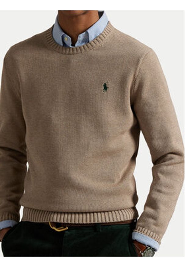 Polo Ralph Lauren Sweter 710810846036 Beżowy Regular Fit. Typ kołnierza: polo. Kolor: beżowy. Materiał: bawełna
