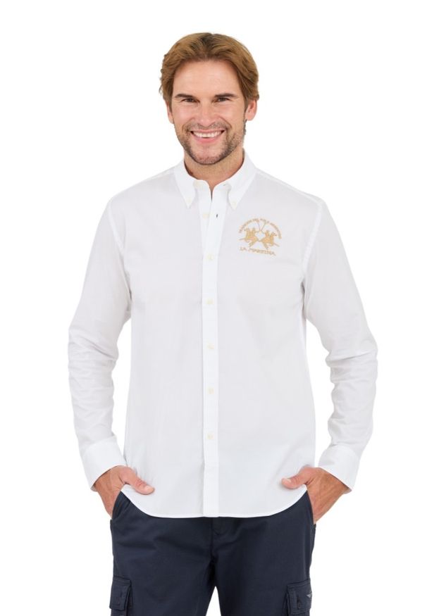 La Martina - LA MARTINA Biała męska koszula Poplin Stretch, Rozmiar M. Kolor: biały